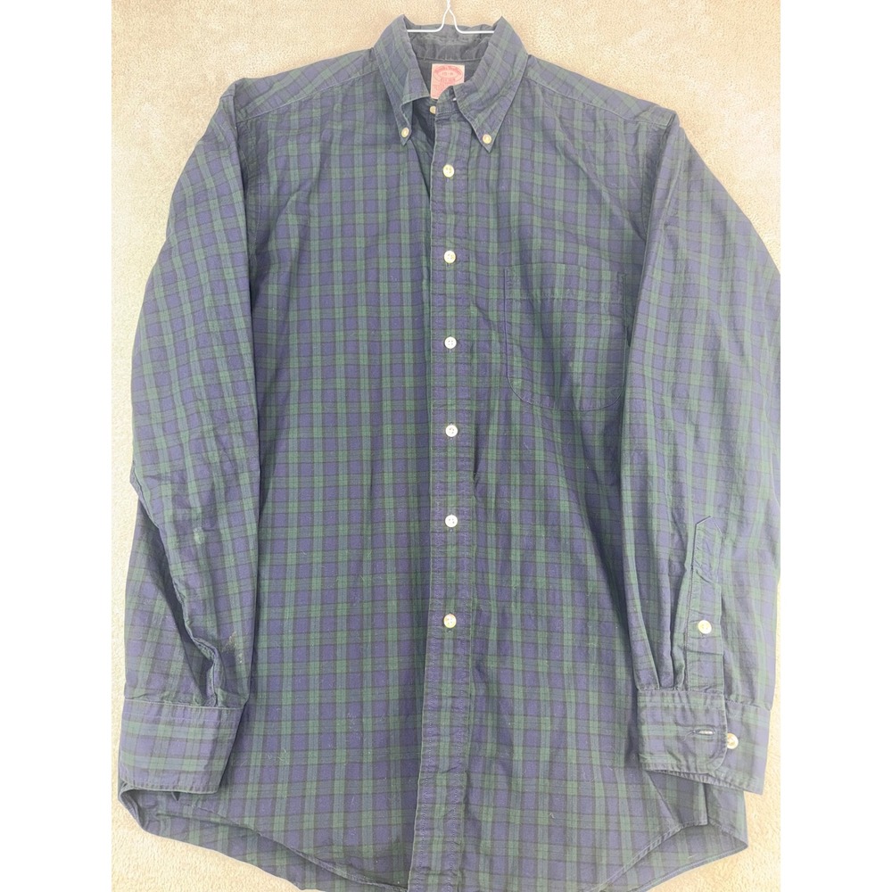 Brooks Brothers Mens 15-R Black Watch Plaid Cotton Button Down Shirt Made in USA